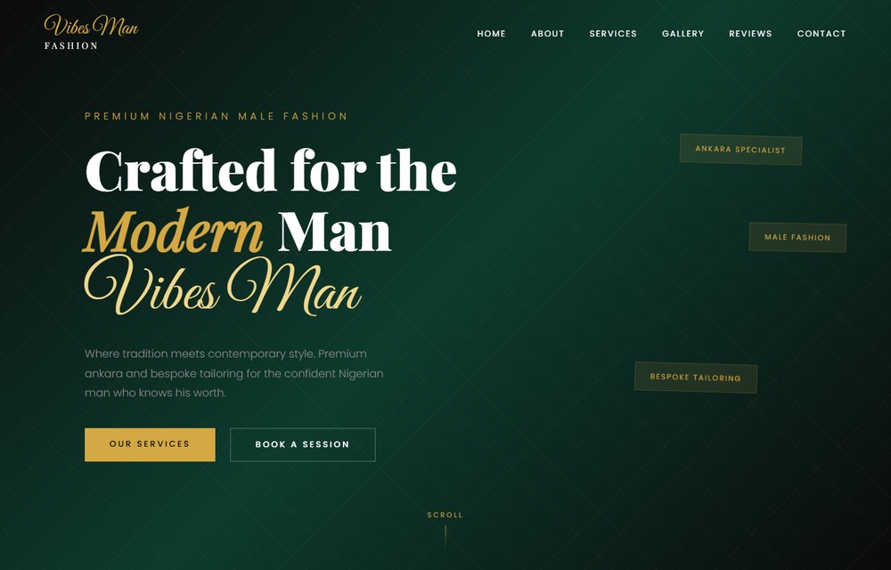 VibesManLux audio shop homepage design